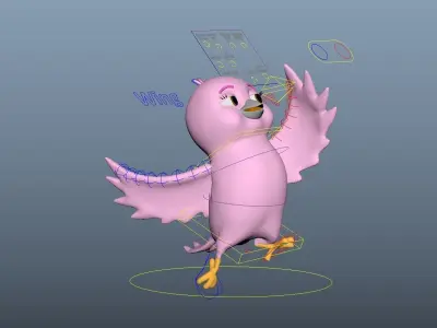 Cartoon Pink Bird Low-poly 3D model