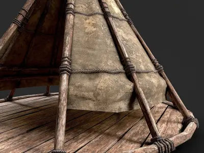 Primitive Wood and Fabric Tent Shelter 3 Low-poly 3D model