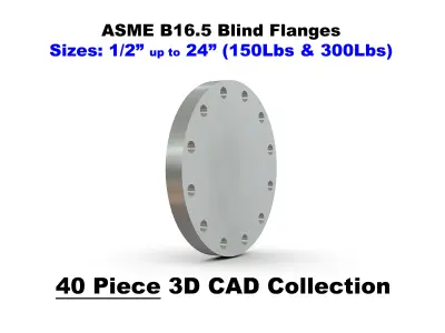 ASME B16-5 Blind Flanges - 150Lbs and 300Lbs - CAD Files 3D model