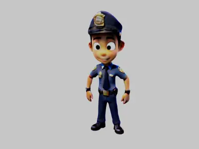 Cartoon Police Boy Low-poly 3D model