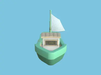 Cartoon Boat 01 - Green - Low Poly Ship Low-poly 3D model
