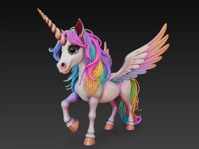 Unicorn Rainbow Realistic 3D Model Basic - Low Poly Realistic  Low-poly 3D model