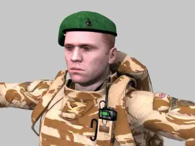 British Royal Marine Desert Rigged Soldier 3D model