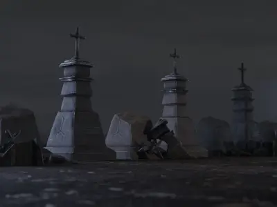 Hand Sculpted cemetery gravestones part 9 Low-poly 3D model