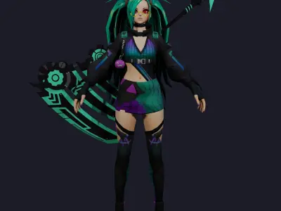 Kimutsa female character with long hair and eyes Low-poly 3D model