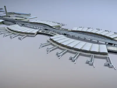 Airport Terminal LFPG Terminal2 Charles de Gaulle Airport Low-poly 3D model