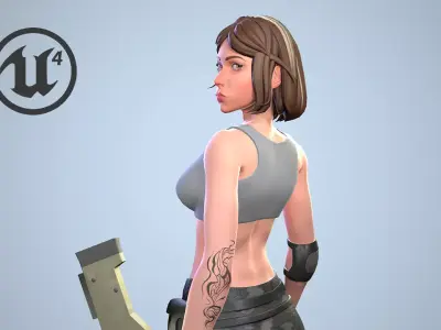 Sexy Military Girl - Game Ready 3D model Low-poly 3D model