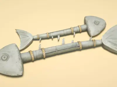 Cartoon fish bone  bone fossil C4D model Low-poly 3D model