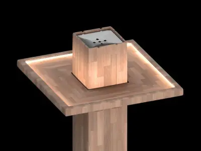Ashtray three wooden lamp stands with light in middle 3D model