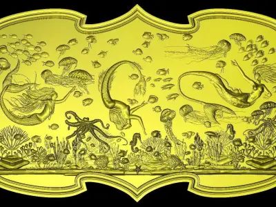 Aquatic Mermaid Theme Panno v2 STL for CNC Relief engraving  3D model