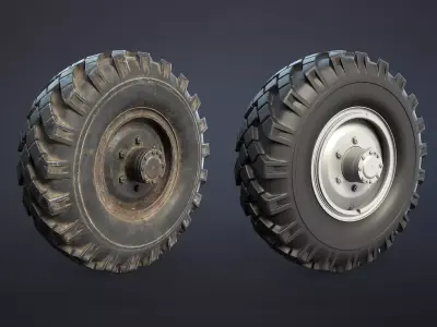 BTR-40 APC and GAZ-63 Truck Wheel Low-poly 3D model