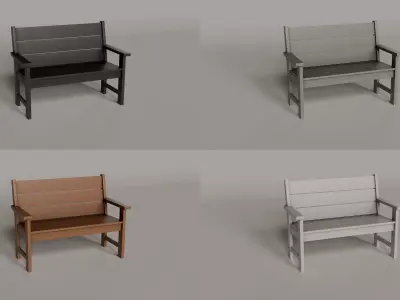 Lakeside Bench - 4 COLORS Low-poly 3D model