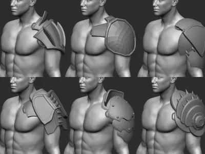 20 Low-poly medieval fantasy shoulder armor base mesh IMM brush 3D model