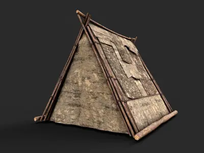Primitive Wood and Fabric Tent Shelter 6 Low-poly 3D model