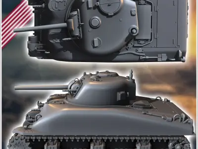 Sherman M4A1 - USA US Army Western Front Normandy Africa Bulge W 3D print model