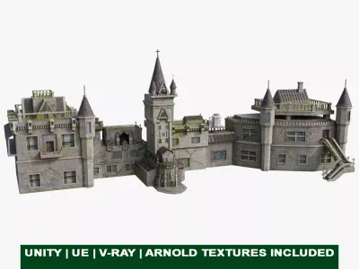 Old Haunted Castle PBR Unity Unreal Engine Textures Included Low-poly 3D model