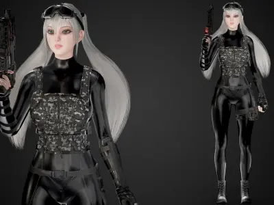 Military Girl Low-poly 3D model