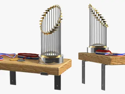 Baseball Champion Trophy and Medals Display 3D model
