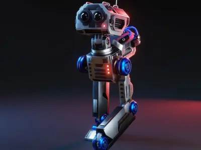 Retro-Futuristic Bipedal Robot Low-poly 3D model