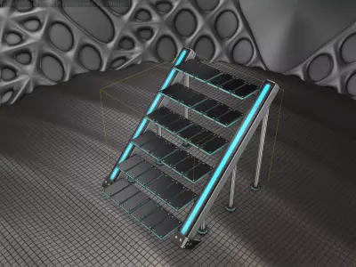 Sci-Fi Stairs - 16- Silver Blue Neon Light Version Low-poly 3D model
