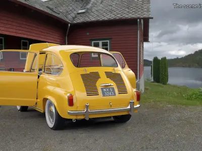 Retro Coupe Fiat 600 Yellow 3D model