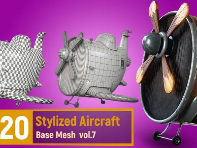20 Stylized aircraft Base Mesh Vol-7 Low-poly 3D model