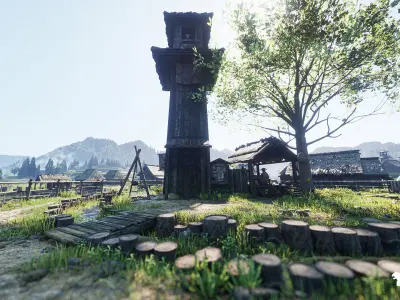 Feudal Japanese Village Environment Low-poly 3D model