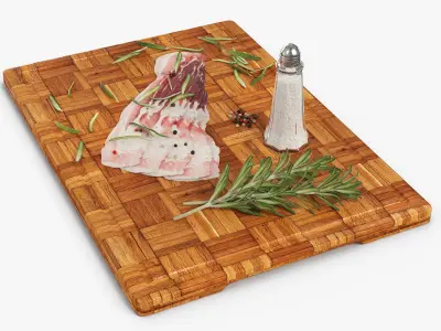 Uncooked Pork Bacon on Cutting Board 3D model