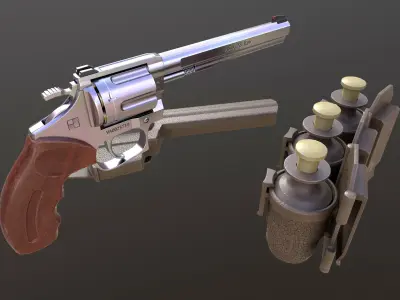 Rook Classic Revolver Stainless with Bandolier and Speedloader Low-poly 3D model