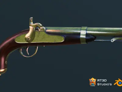 Aston M1842 54 Cal Black Powder Pistol Low-poly 3D model