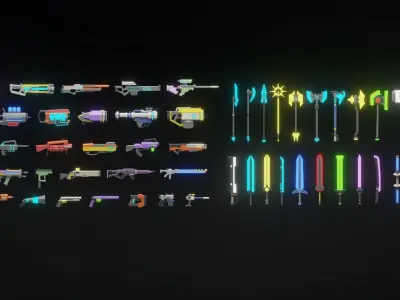 Low Poly Fantastic Weapons Low-poly 3D model