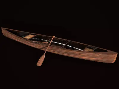 Game Ready Canoe with Paddle Low-poly 3D model