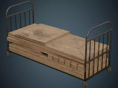 Transport Trolley And Wooden Sheets 1B Low-poly 3D model
