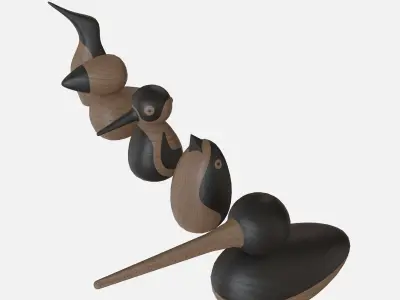 Wood birds collection 5 items Low-poly 3D model