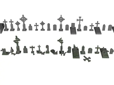 Old and new gravestone asset Low-poly 3D model