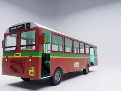 Mumbai Bus 3d model low poly Low-poly 3D model