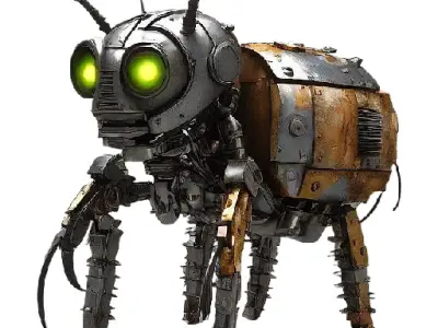 robotic insect with glowing eyes Low-poly 3D model