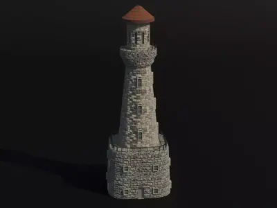 Old Stone Brick Lighthouse 03 Low-poly 3D model