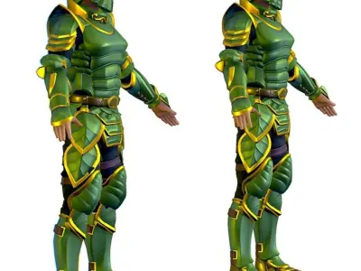 Subdivision 3D Men The Knight in Green Armor Low-poly 3D model