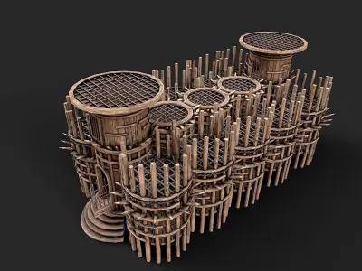 Medieval Modular Wooden Prison Cage Low-poly 3D model