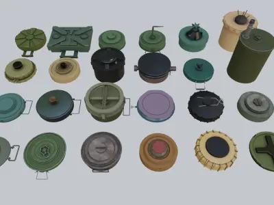 Land Mine Pack 24 Models Free low-poly 3D model