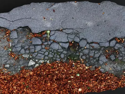 damaged asphalt road cracked debris part PBR photogrammetry Low-poly 3D model