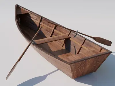 Wooden row boat 3D model