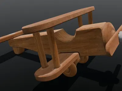 Wooden Plane Animated 3D Model Low-poly 3D model