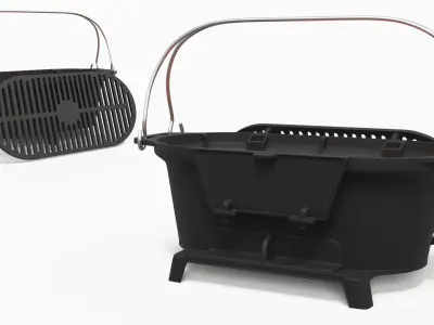 Open Cast Iron Grill with Burning Coals 3D model