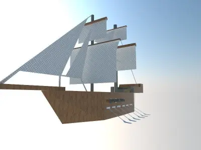 Ship- wooden sailing ship with sails Free low-poly 3D model