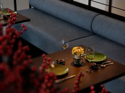 Modern Chinese Japanese Fusion Restaurant Interior Scene 3D model