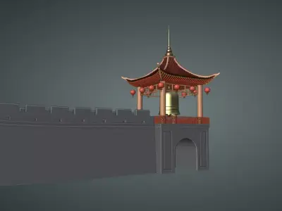 Chinese Gate Tower 01 Low-poly 3D model