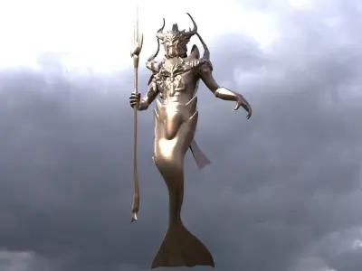 Low poly Merman statue 2  3D model