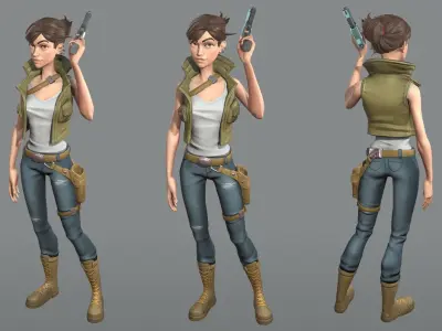 Woman soldier game ready character Low-poly 3D model